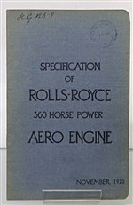 Specification Of Rolls-Royce 360 Horse Power Aero Engine November 1920