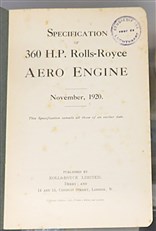 Specification Of Rolls-Royce 360 Horse Power Aero Engine November 1920