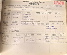 Lloyd’s Aviation Record: A Rare Pair of Early 1920s Pilot and Aircraft Registers