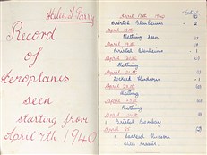 Handwritten Record of Aeroplanes seen starting from April 7th 1940 (with letter from an RAF Officer in Training)