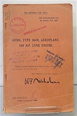 Avro, Type 504N, Aeroplane. 180 H.P. Lynx Engine 
