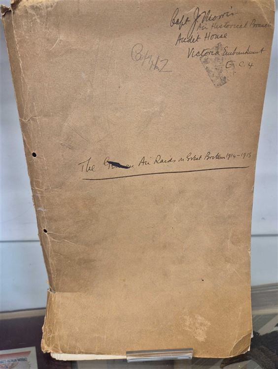 The German Air Raids On Great Britain 1914-1919 - Typed Manuscript 