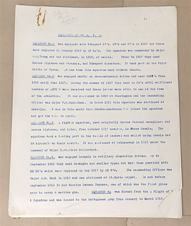 Squadrons of the R.F.C. - Original Typescript